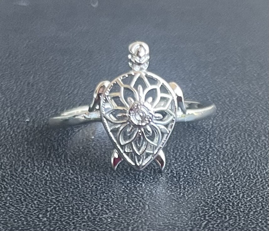Filigree Turtle Flower Silver Toe Ring Midi Ring Adjustable + Gift Box