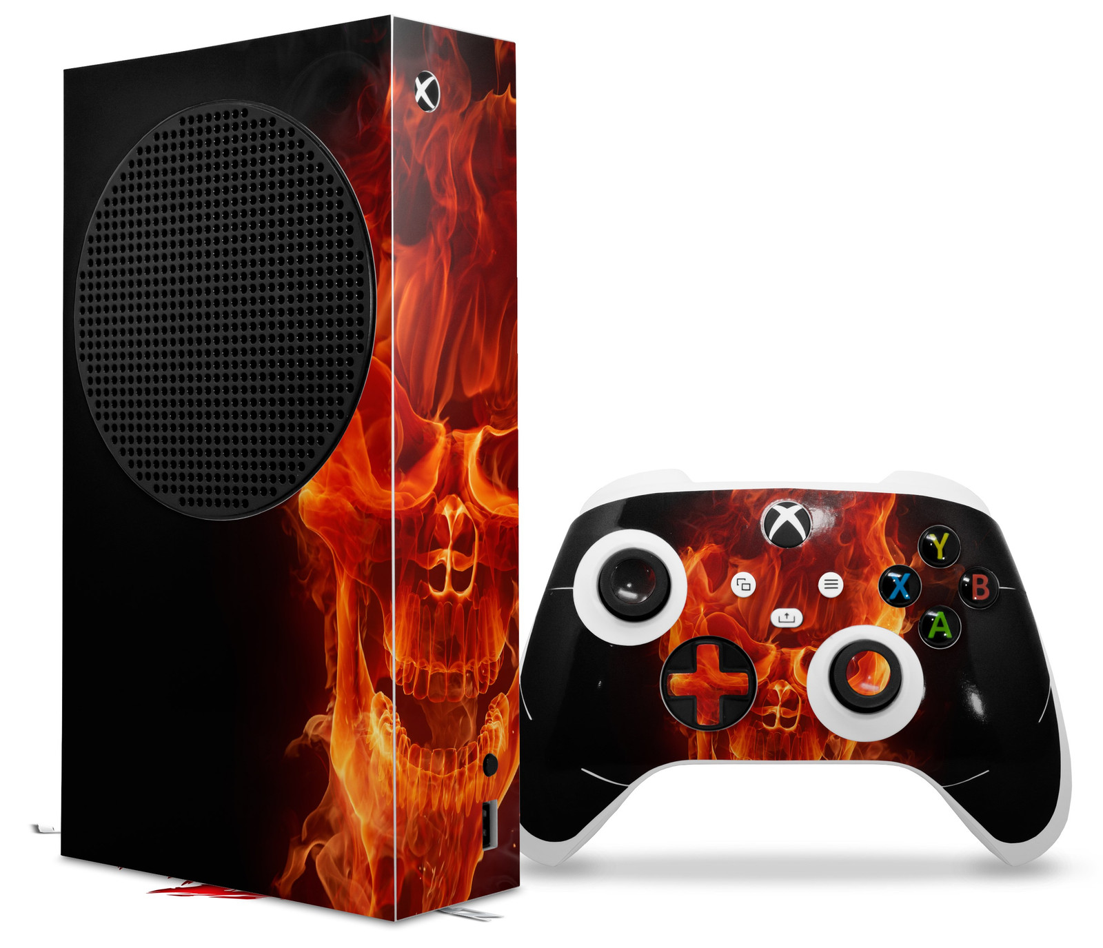 Skin Wrap for XBOX Series S Console Controller Flaming Fire Skull Orange