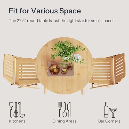 Bamboo Dining Table, Round Dining Table for 2, 27.5" Kitchen Table for Natural