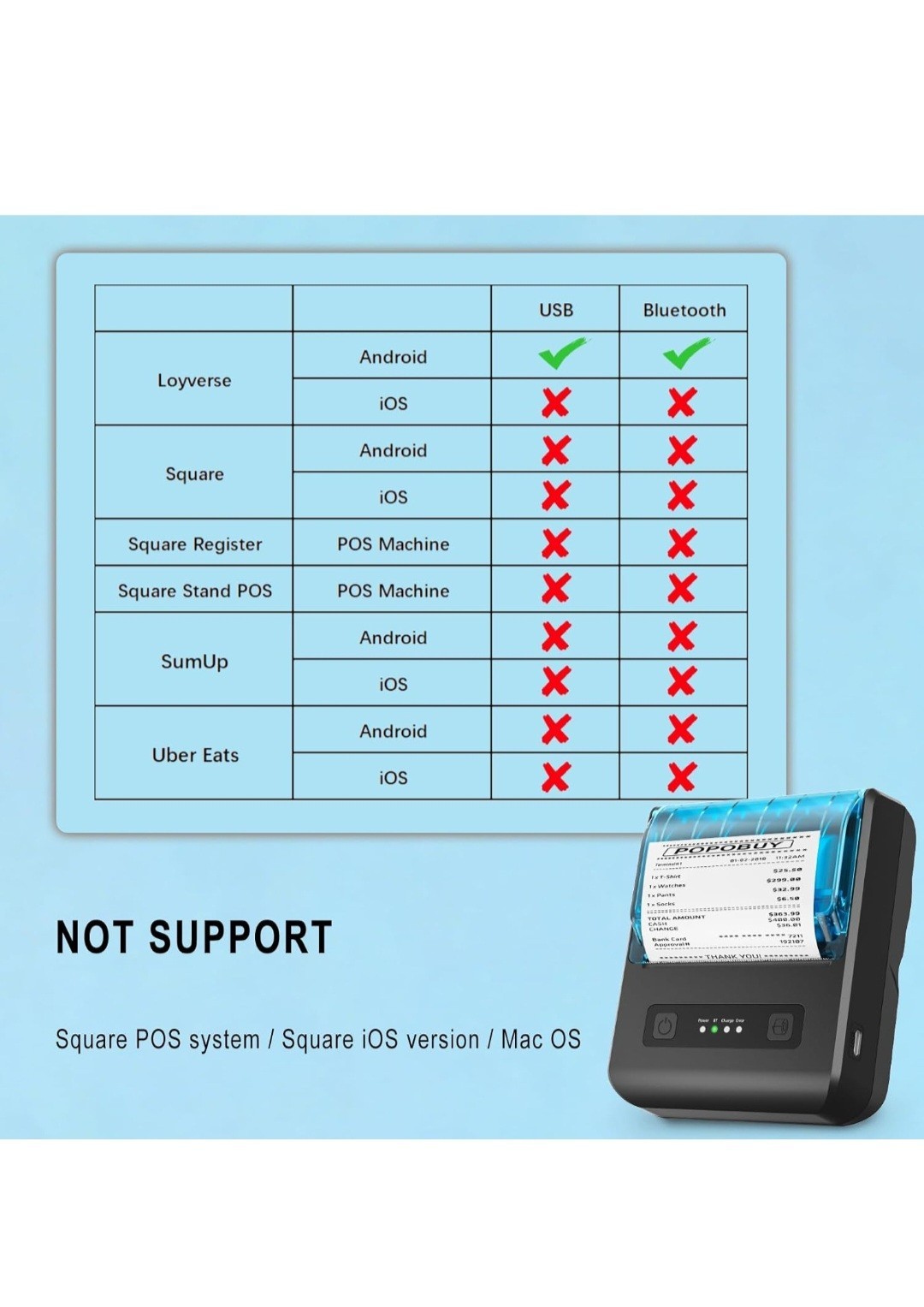 ETPrin POS Receipt Printer 80mm Mobile Mini Thermal Printer for Android