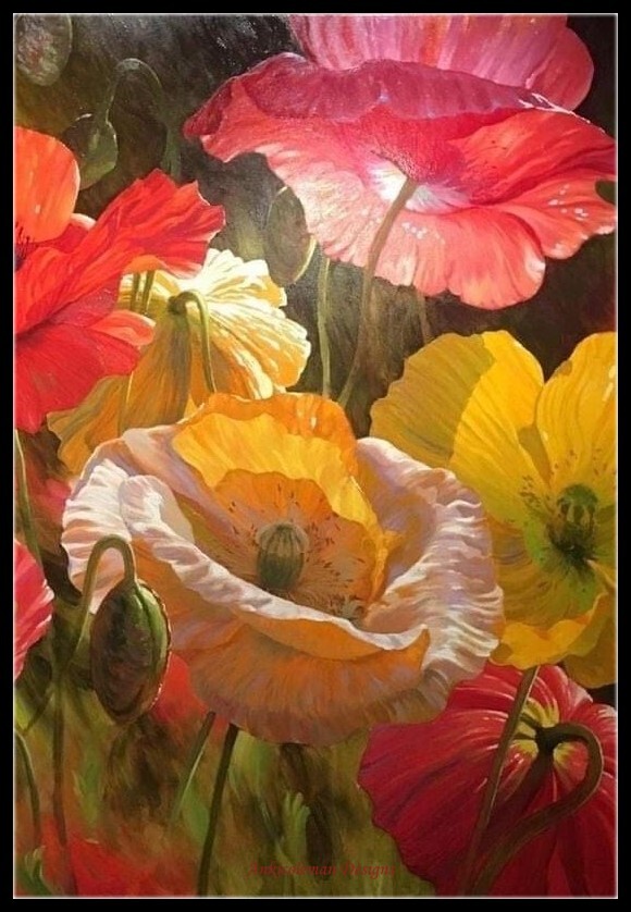 Poppies at Sunset - DIY Chart Counted Cross Stitch Patterns Needlework DMC Color