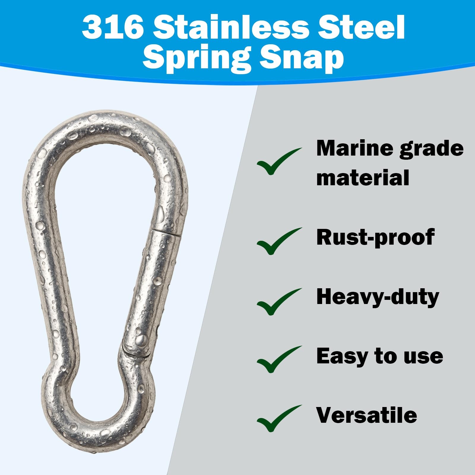 4 Pack 3.15" Large Spring Snap Hook Carabiner Stainless Steel Spring Snap Hooks