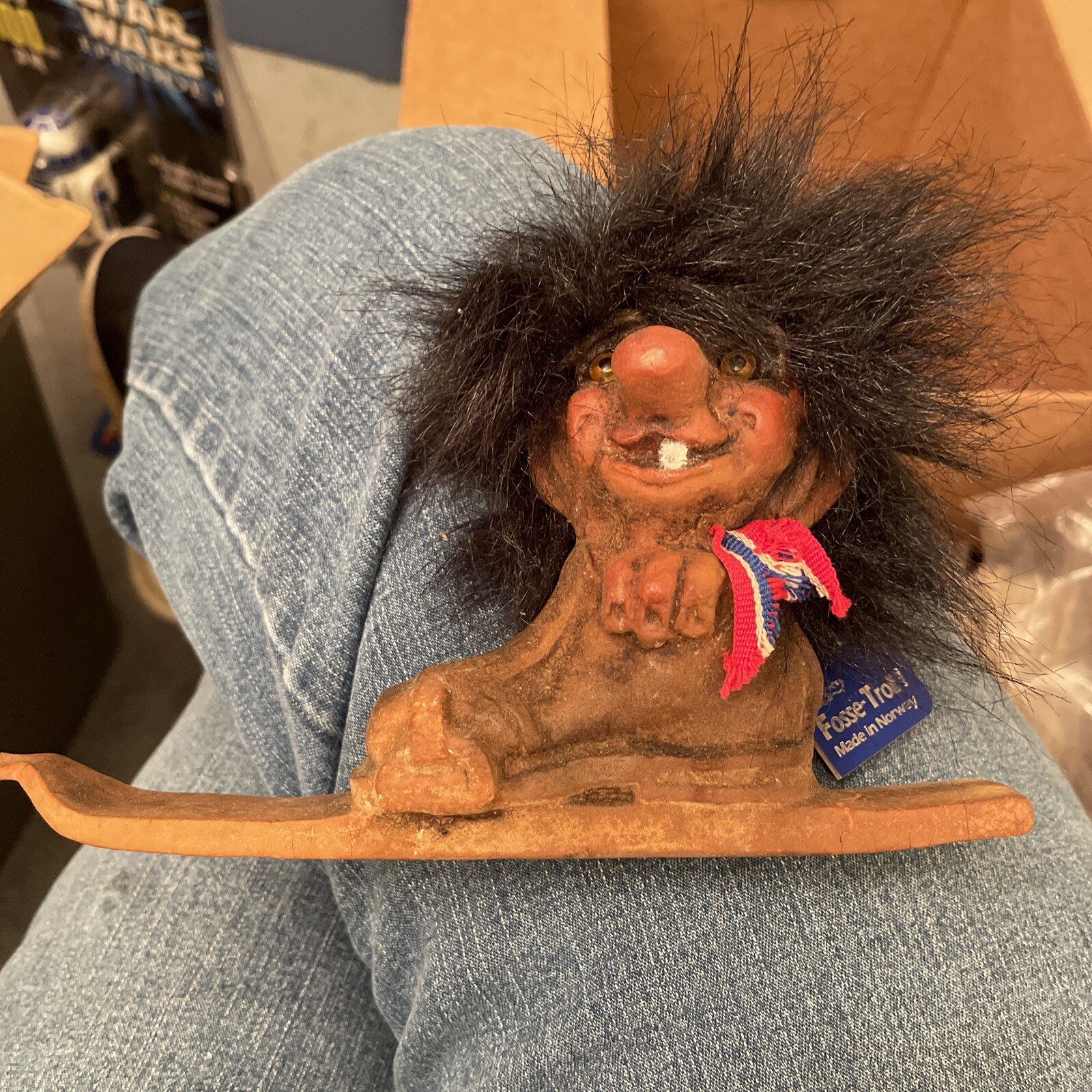 FOSSE TROLL Doll from NORWAY ' SKI BOOT / SKIER FIGURE ' Model # 117 Amber eyes.