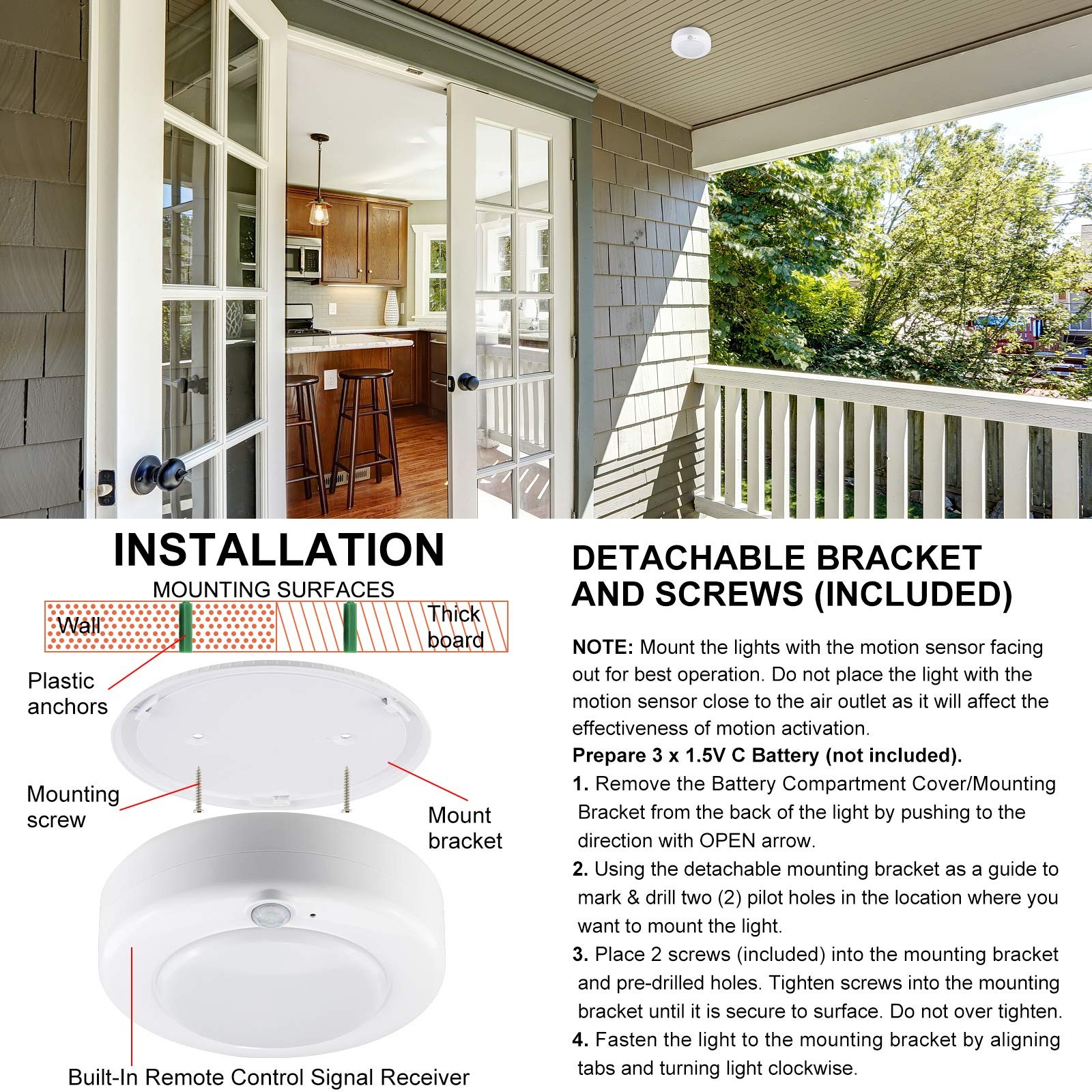 BIGMONAT Battery Operated Shower Light, Motion Sensor Lights, Wireless LED Ceili