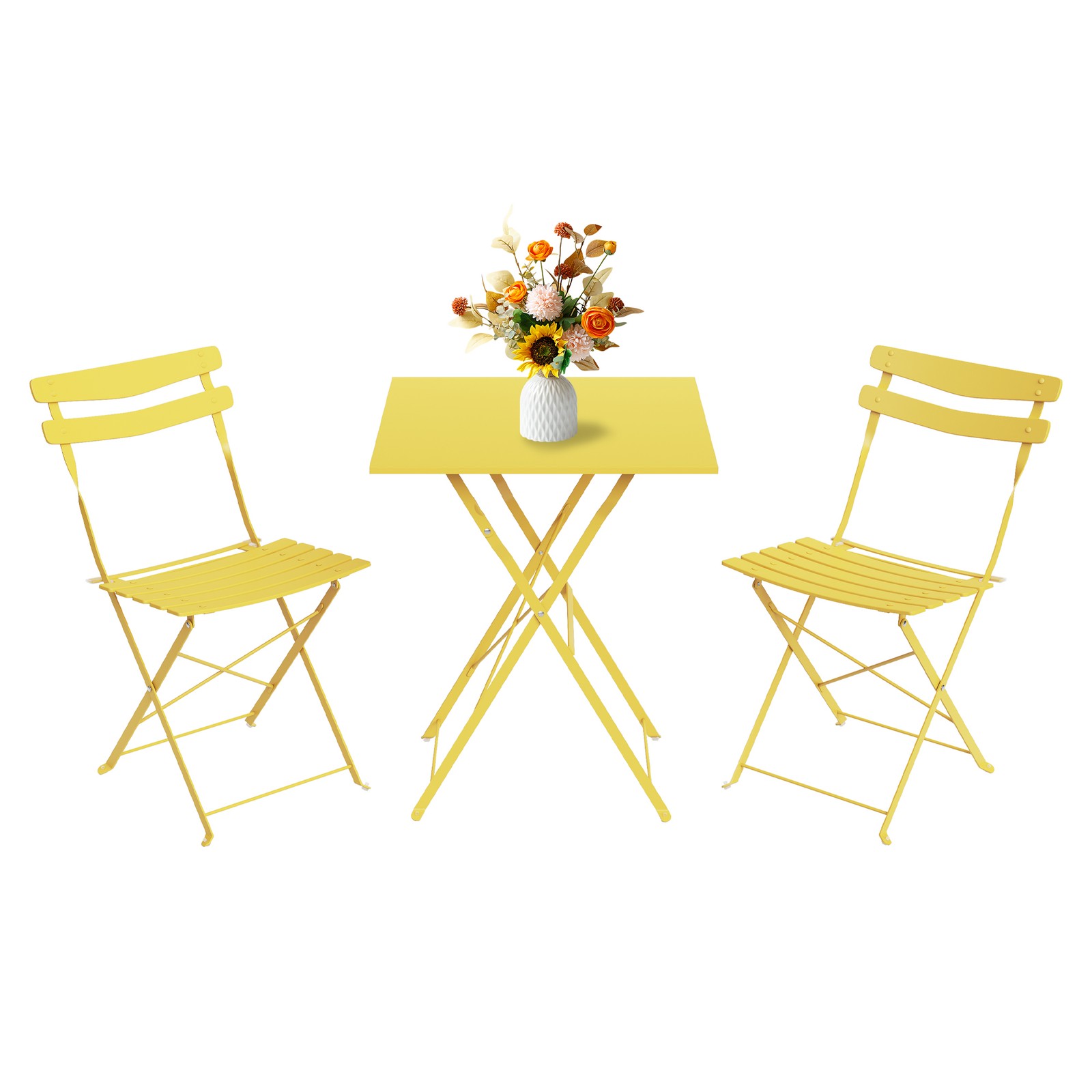 3 Piece Patio Bistro Set, Folding Patio Bistro Table & 2 Chairs for Yard Garden
