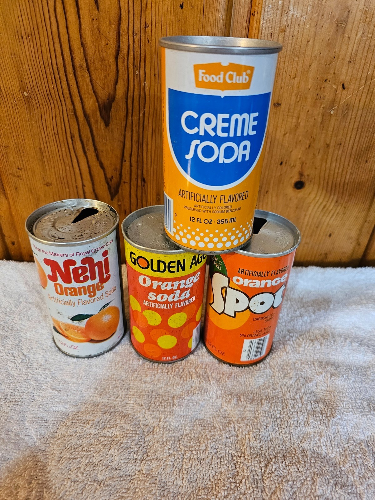4 DIFF ORANGE STRAIGHT STEEL SODA CAN CANS EMPTY G