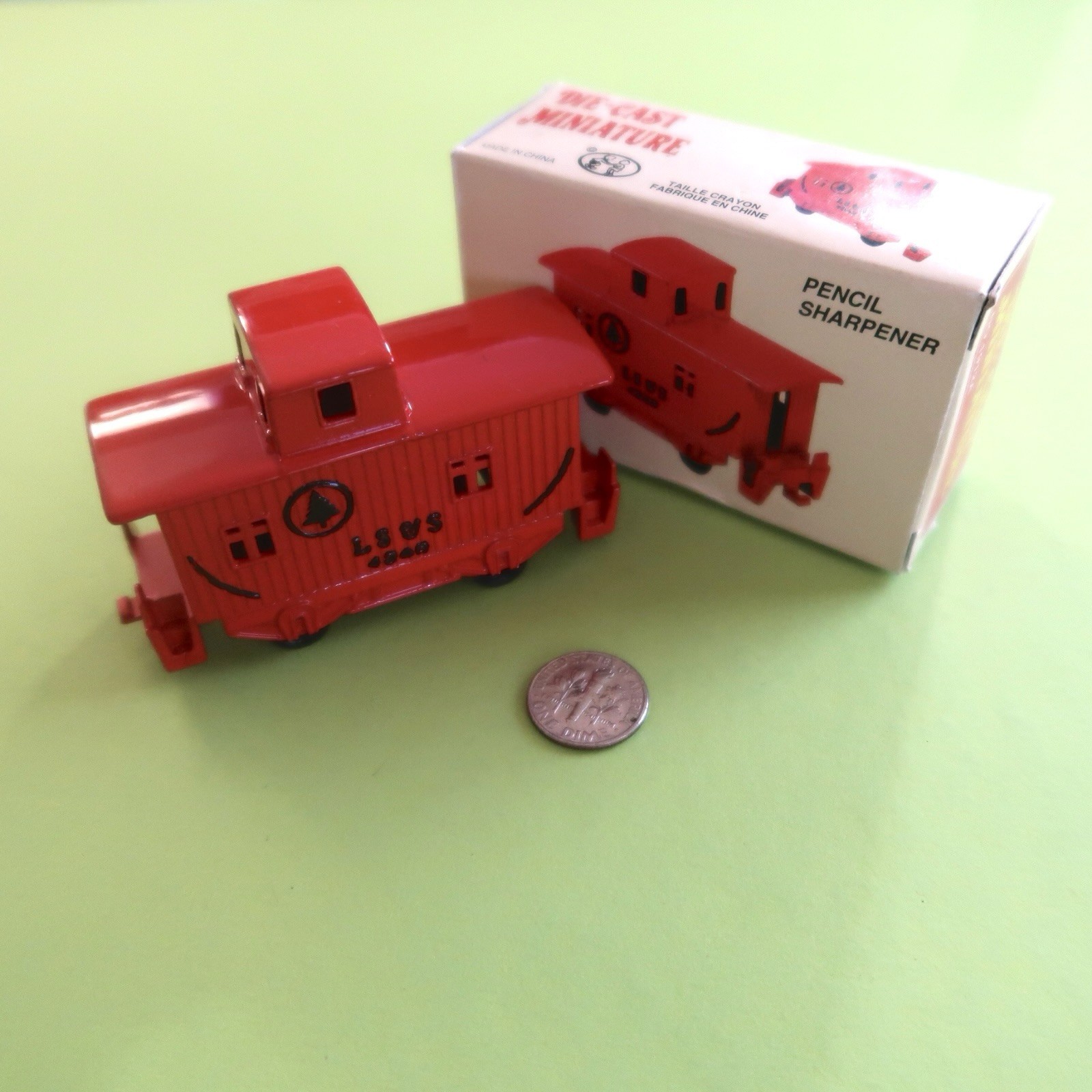 Vtg Mini Die-cast Pencil Sharpener Train Red Caboose Desk Toy
