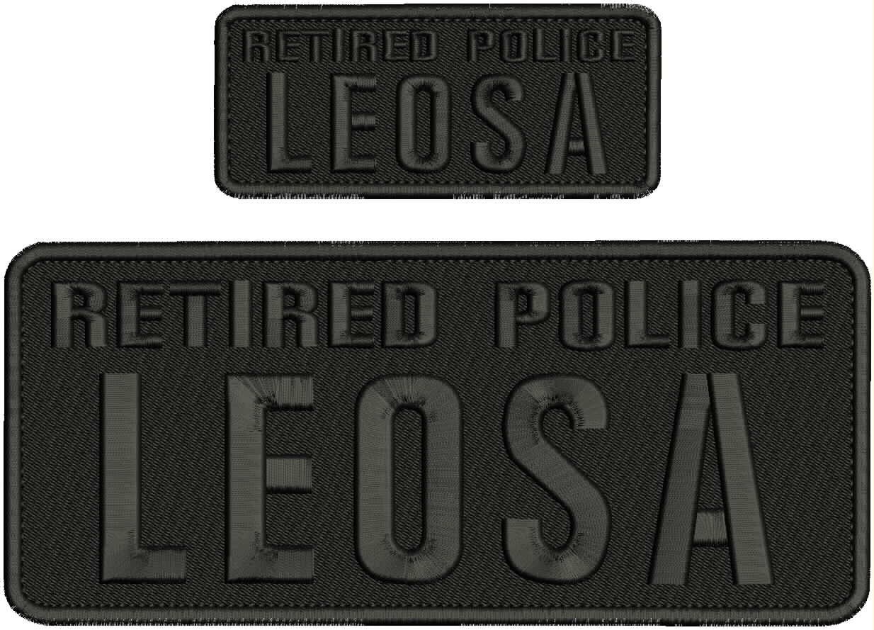 Collectible 2 Embroidery Patch Retire Police L 4x10 and 2x5 Black On Black