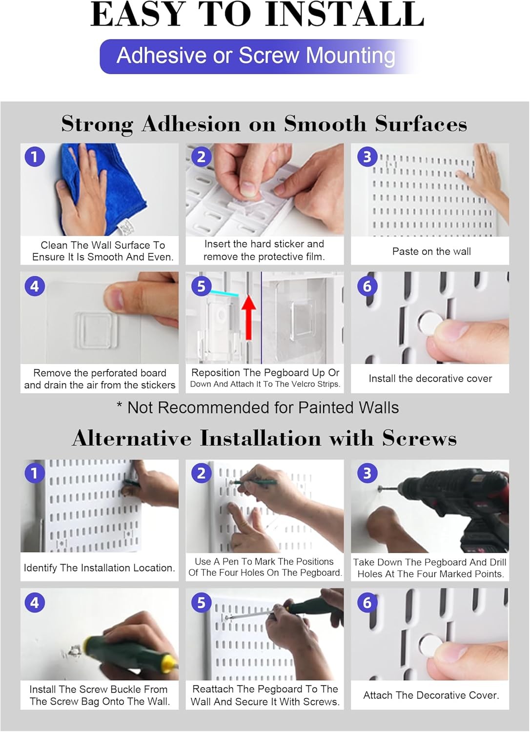 Pegboard Wall Organizer Set – 4 Peg Boards with Hooks & Shelves – Office, Ki
