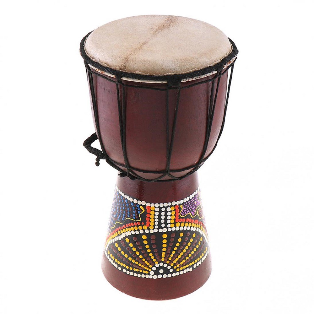 6in African Djembe Drum Hand-Carved Solid-Wood Goat-Skin Traditional LVDX