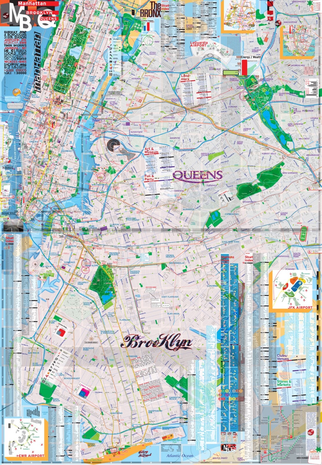 Map Laminated Manhattan Queens Brooklyn [Pay As You Wish] New York NY