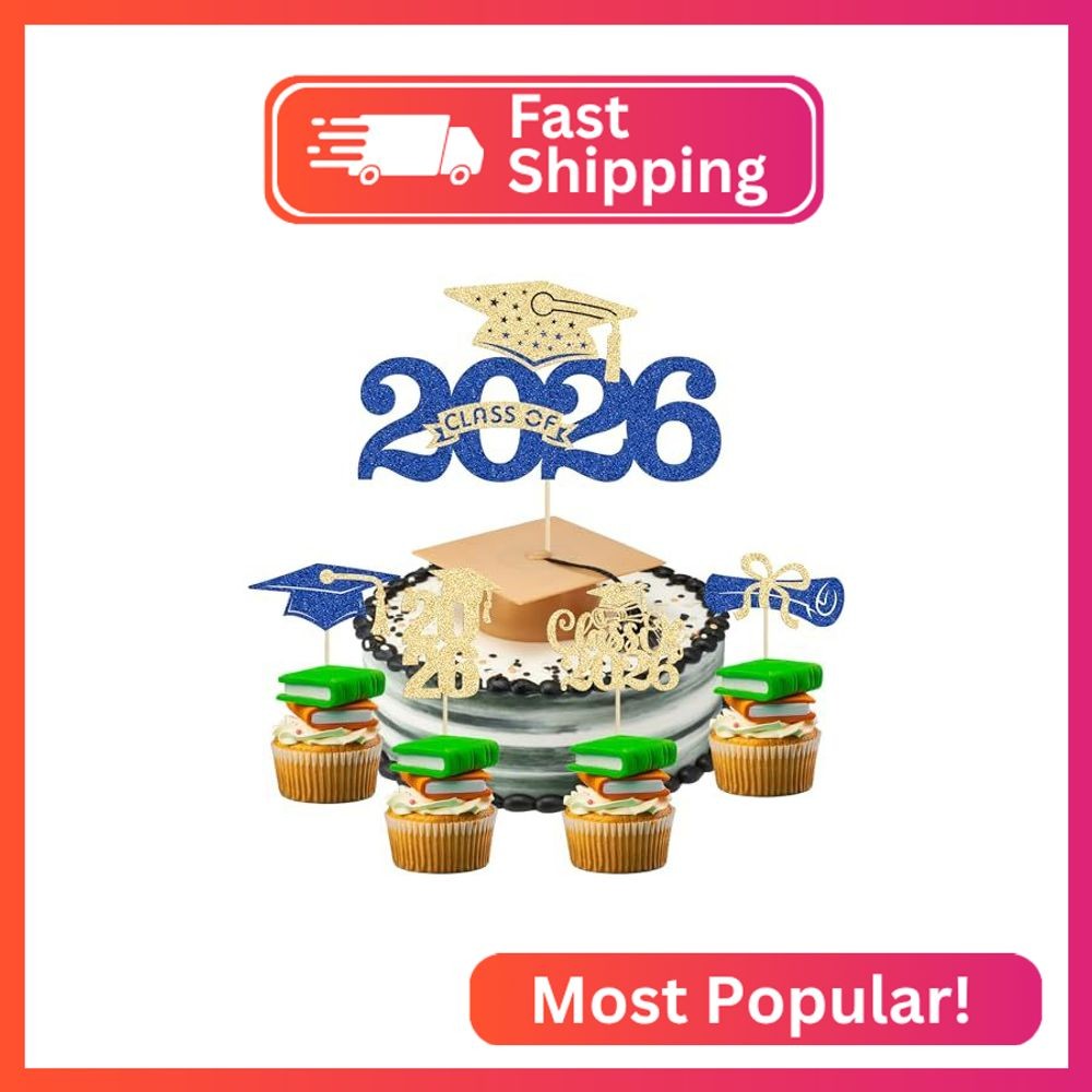 Ephlyn 25Pcs Class of 2026 Cake Topper Glitter Congrats Grad Cap 2026 Graduation