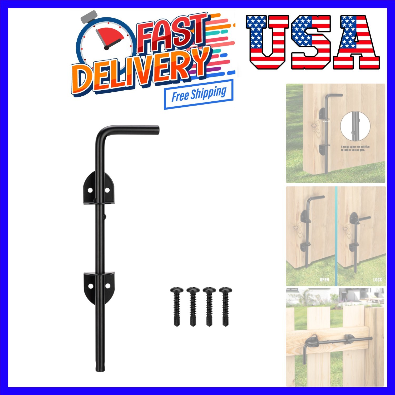 12" Cane Bolt Heavy Duty Drop Rod Gate Stopper Hardware, Gate Ground Latch fo...