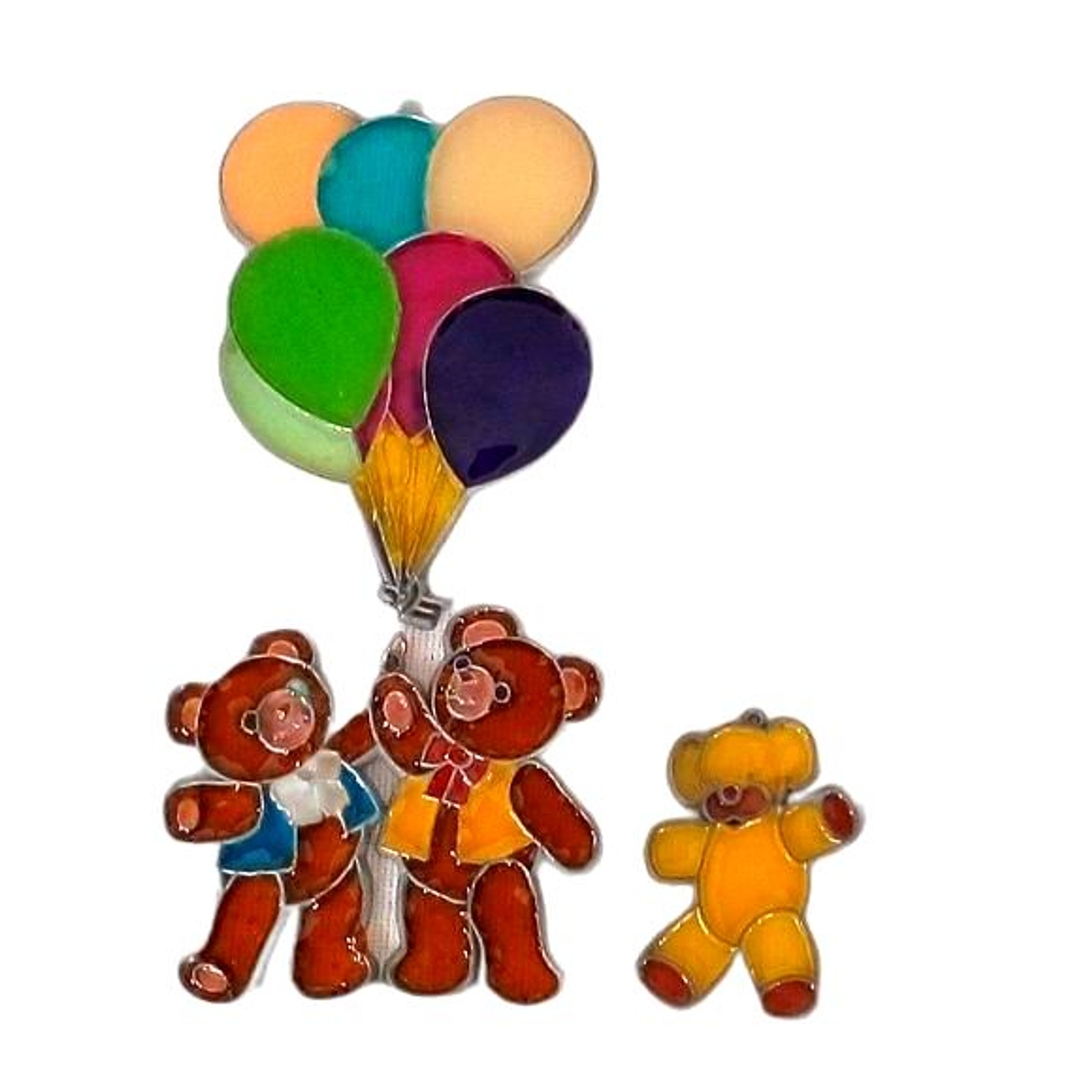 Teddy Bear Family Stained Glass Sun Catcher Rainbow Balloons