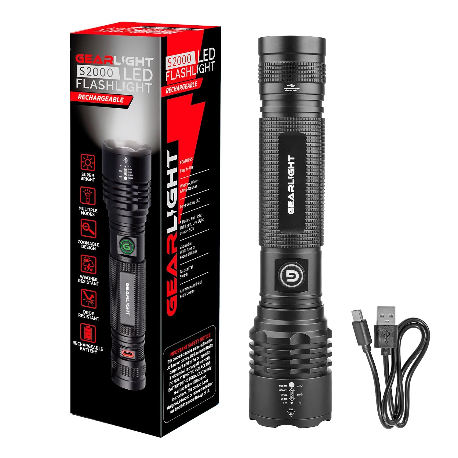 Gearlight S2000 Led Rechargeable Flashlight - Powerful Mid-Size
