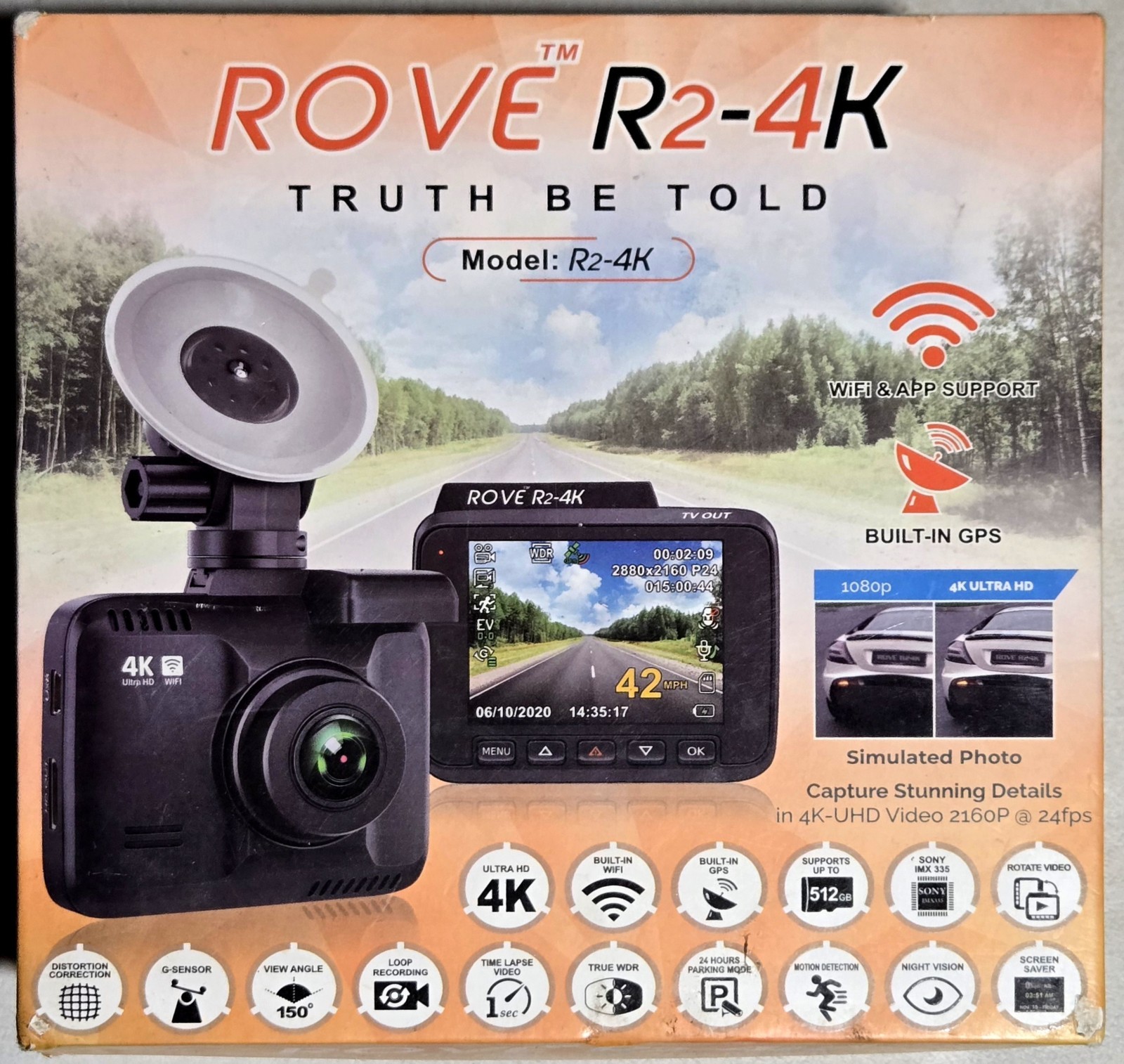 Rove R2-4K Dash Cam for Cars Ultra HD 2160P Dash Camera Built-In Wi-Fi 6 & GPS