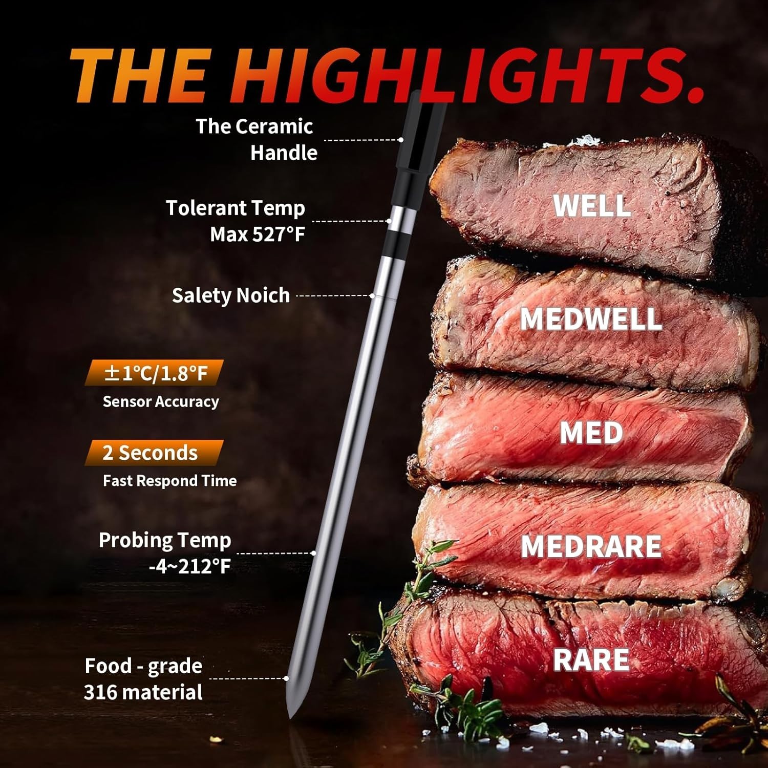 🔥Paneceia Wireless Digital Meat Thermometer 800FT Long Range Bluetooth Cooking
