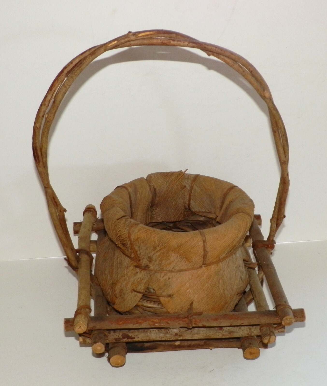 Farmhouse Country Basket Primitive Branch Handle Ranch Rustic Handmade