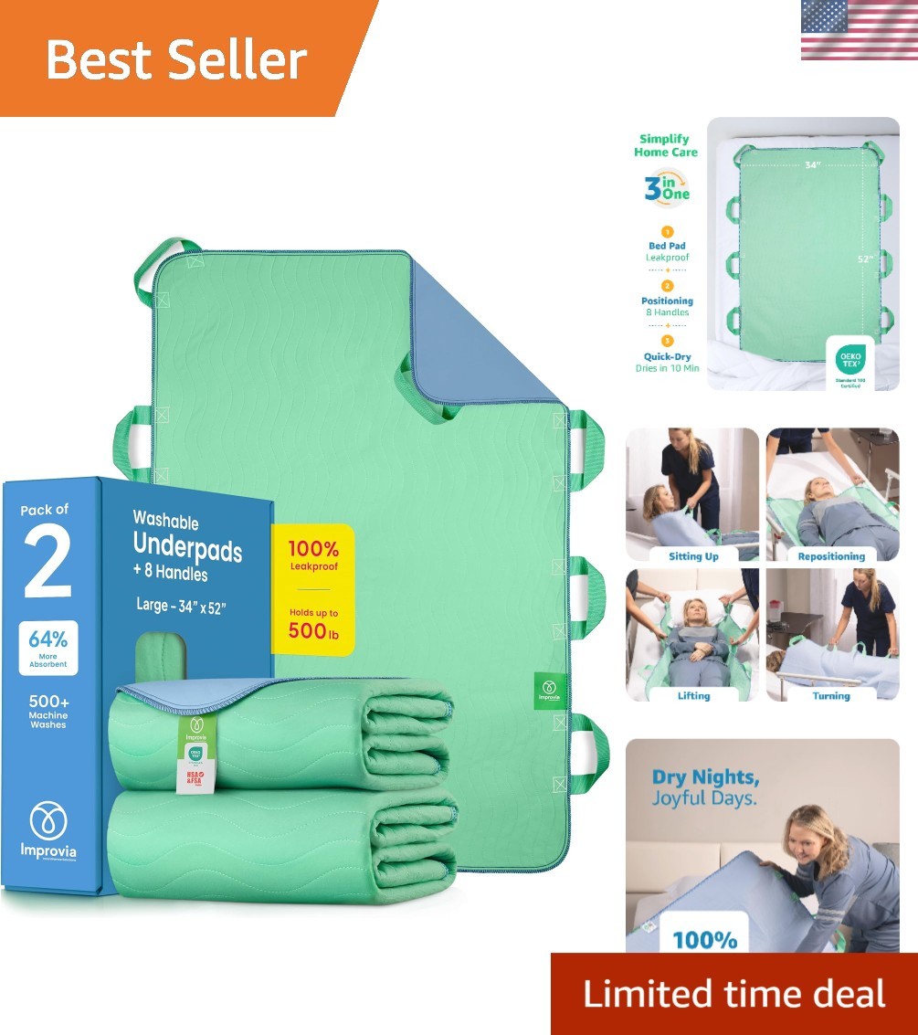 Soft and Durable Bed Pad for Transfers - 34x52" Waterproof Pad, Pack of 2
