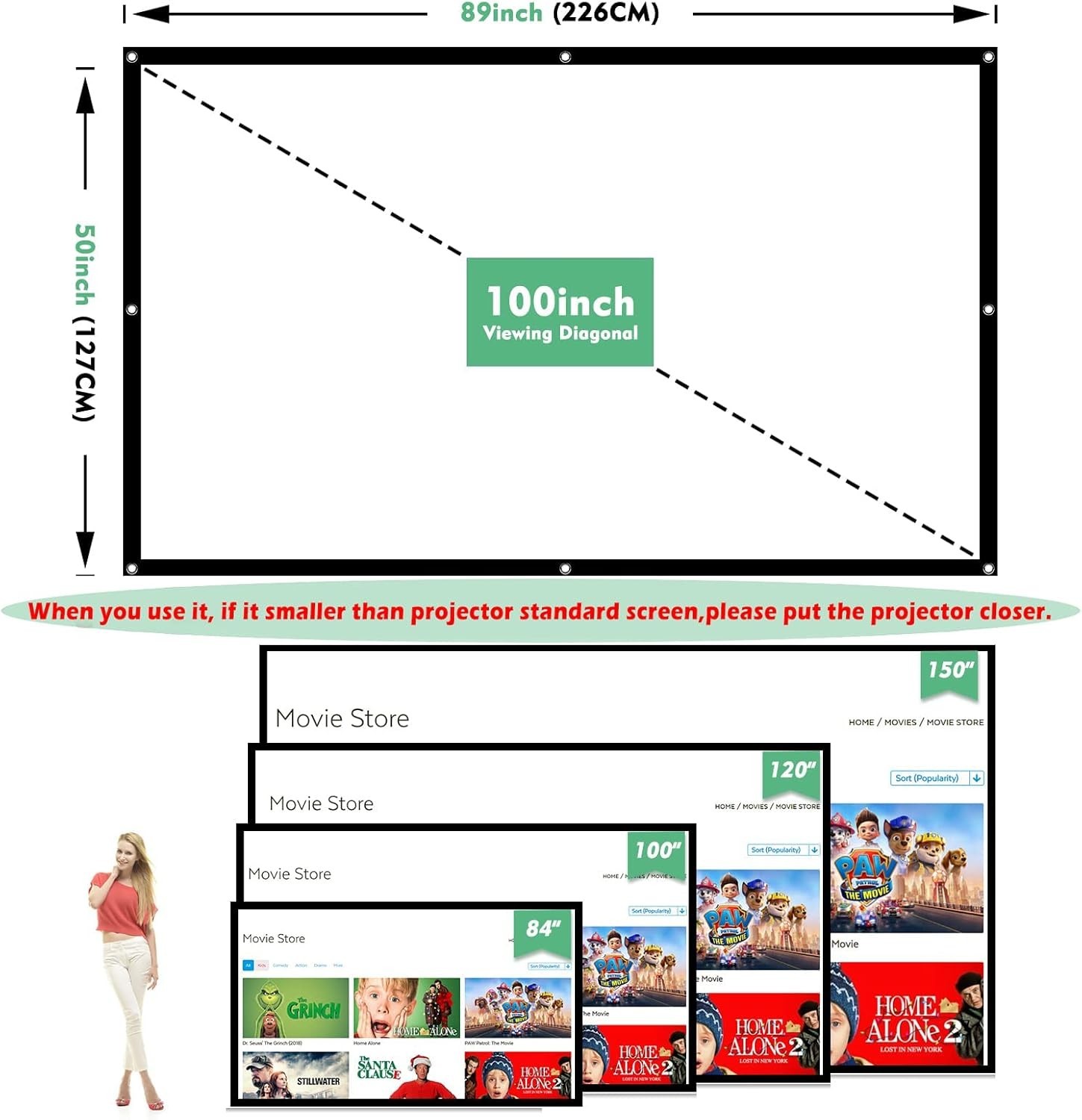 Versatile 100-Inch HD Projector Screen - Ideal for Home Theaters & Presentations