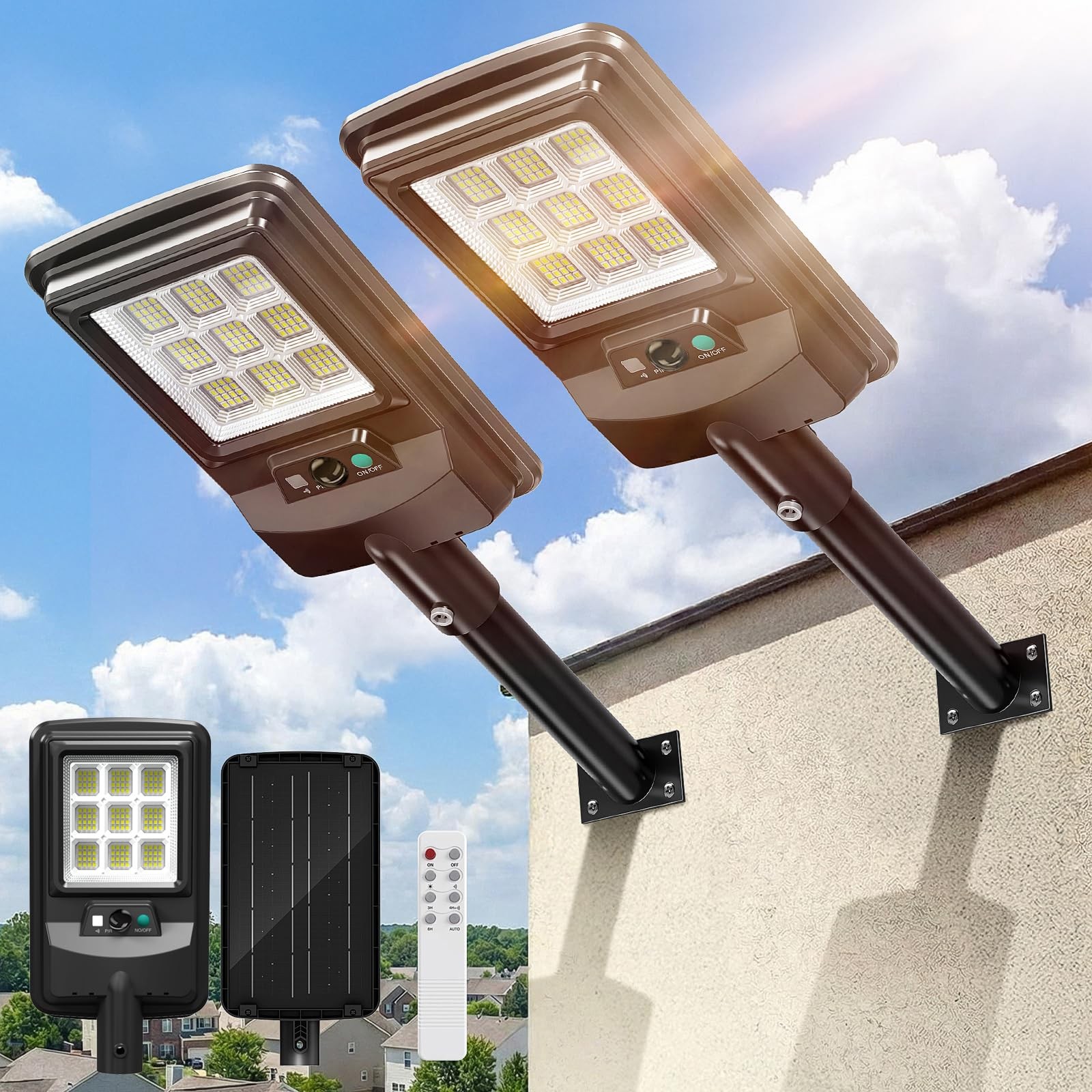 Solar Street Light Outdoor, 11-Inch Powered with Black