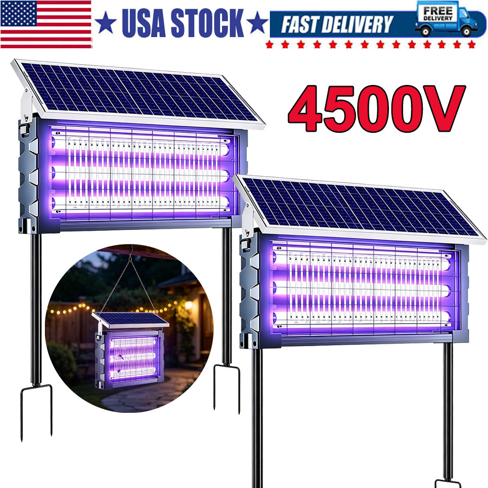 2 Pack Solar Bug Zapper Outdoor ,4500V Mosquito Zapper Fly Trap Waterproof NEW