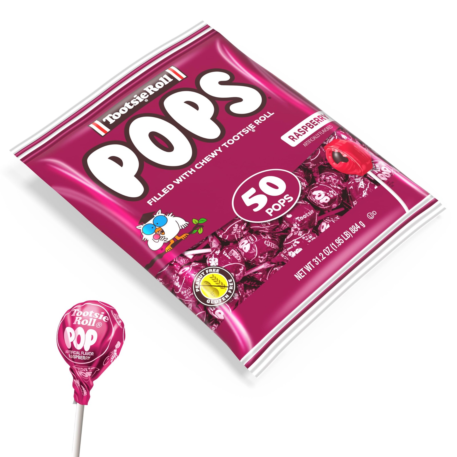 Tootsie Pops Single Flavor Bag - Raspberry Flavored Lollipops with Chocolatey...