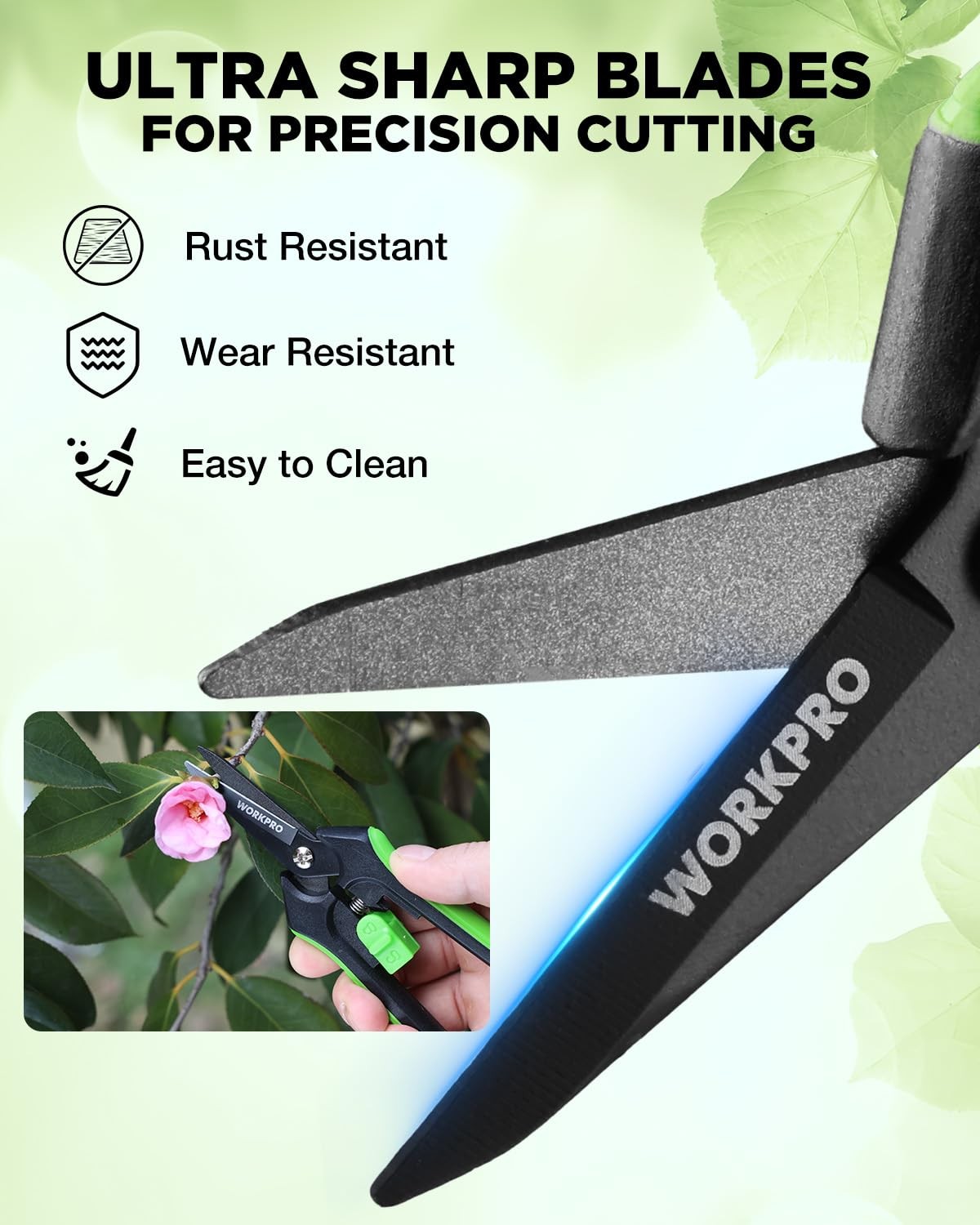 WORKPRO 6-Inch Garden Pruning Shears, Sharp High-Carbon 6-inch, Green Black