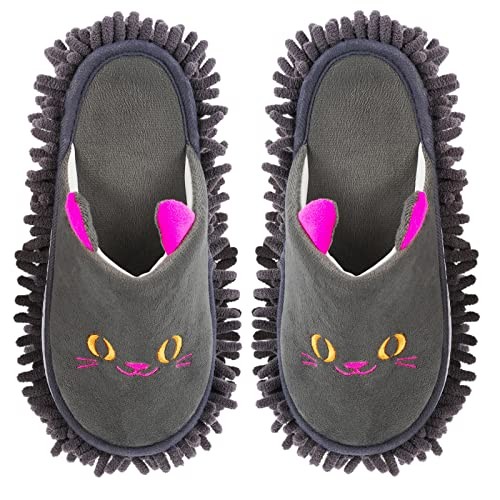 Cartoon Dog Mop Slippers Microfiber Clean Dusting Slippers Dark Gray