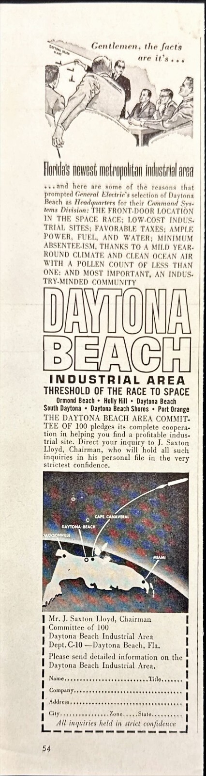 Daytona Beach Industrial Area Space Program Vintage Print Ad 1963