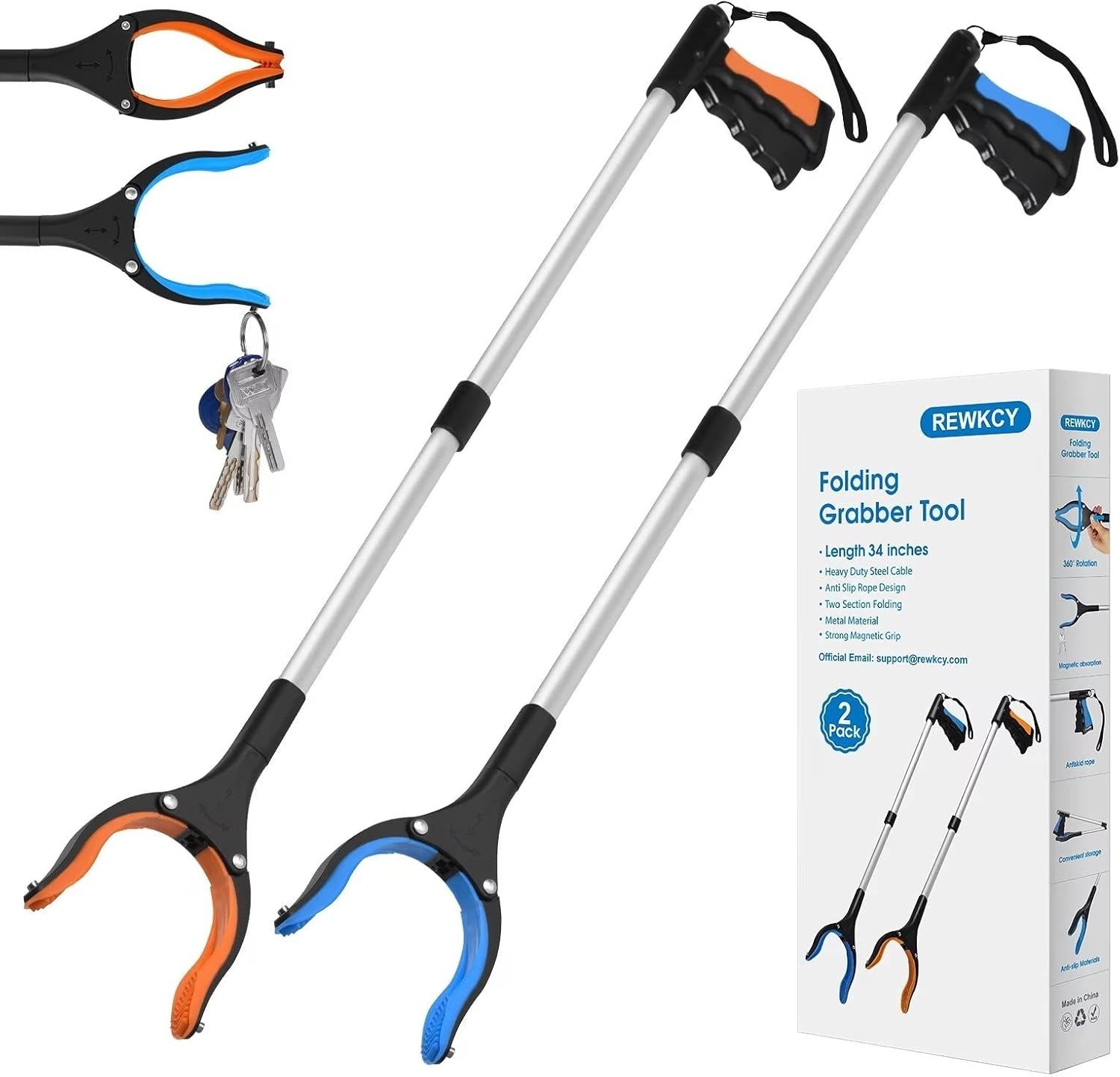 34" Grabber Reacher Tool, 2-Pack Foldable Reacher Grabber Pickup Tool with 36...
