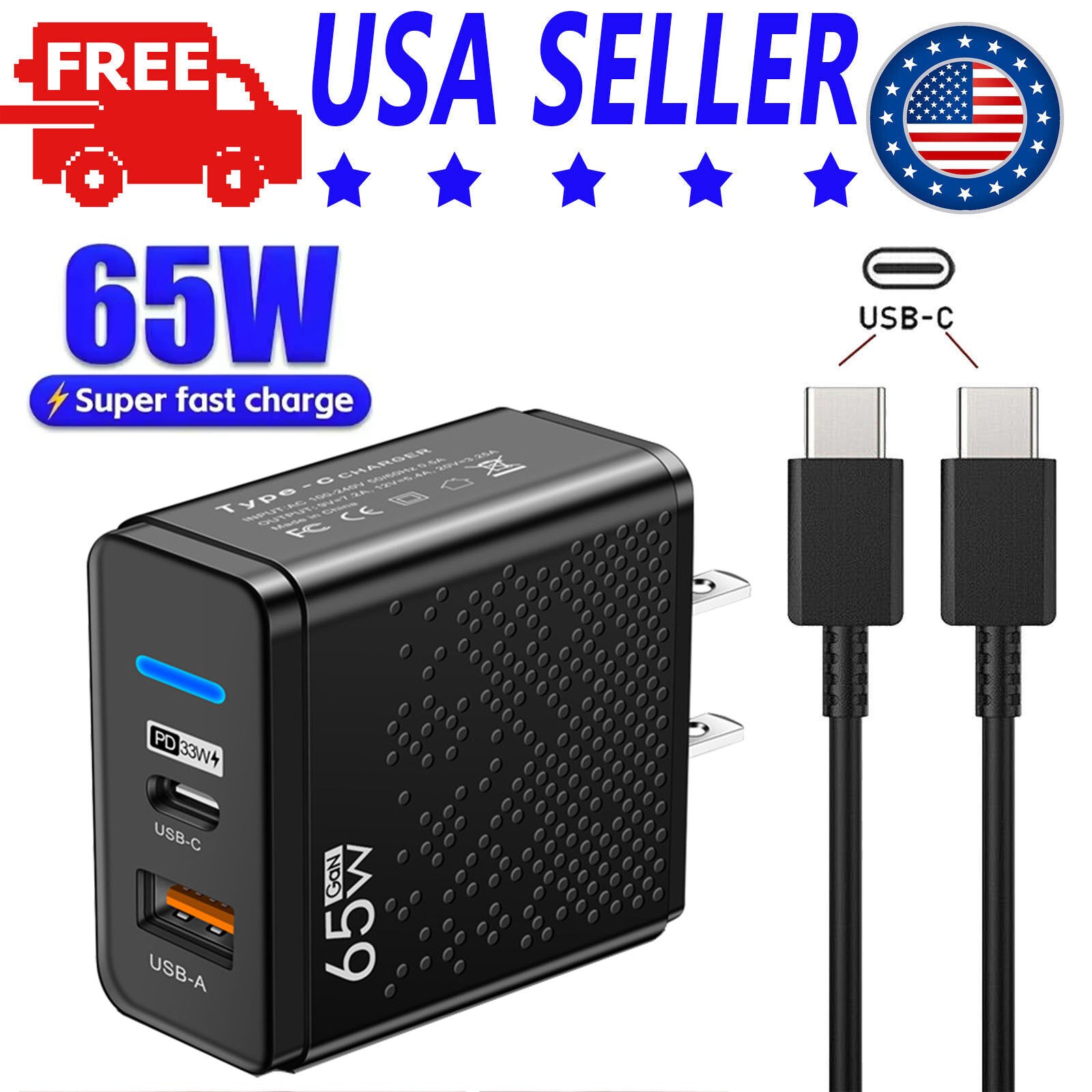 65W USB-C Fast Charging Power Adapter PD Type C Charger Block For iPhone 15 16
