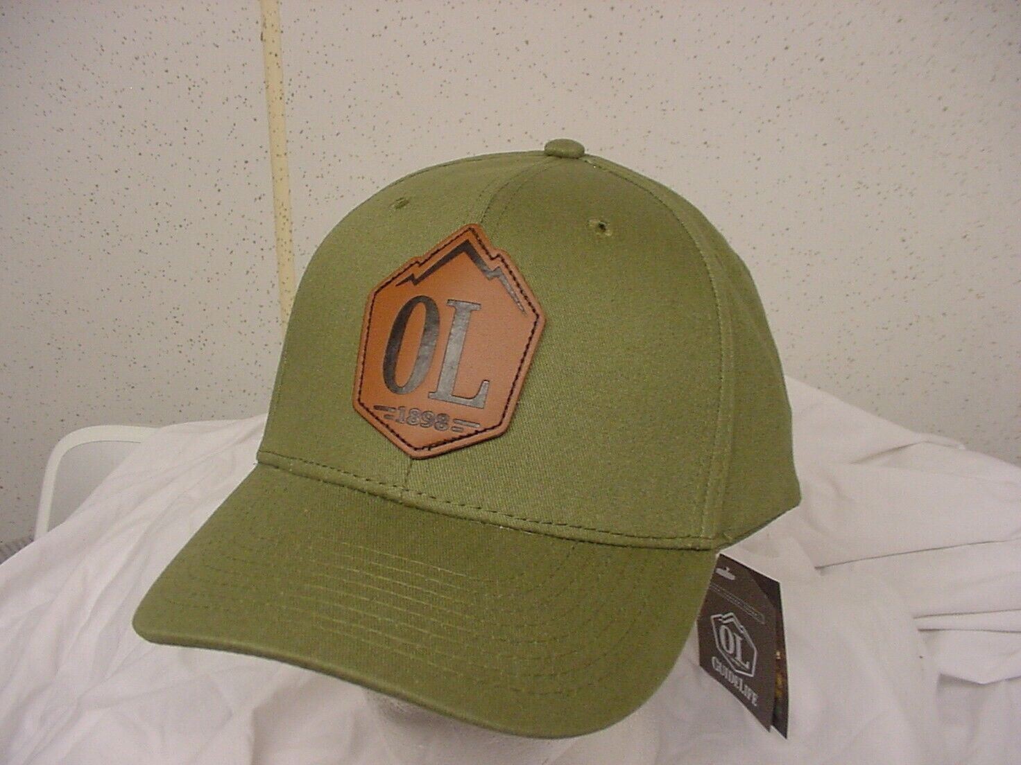 2 COUNT LOT OL OUTDOOR LIFE 1898 GUIDELIFE ARMY GREEN HAT LEATHER LOGO NEW