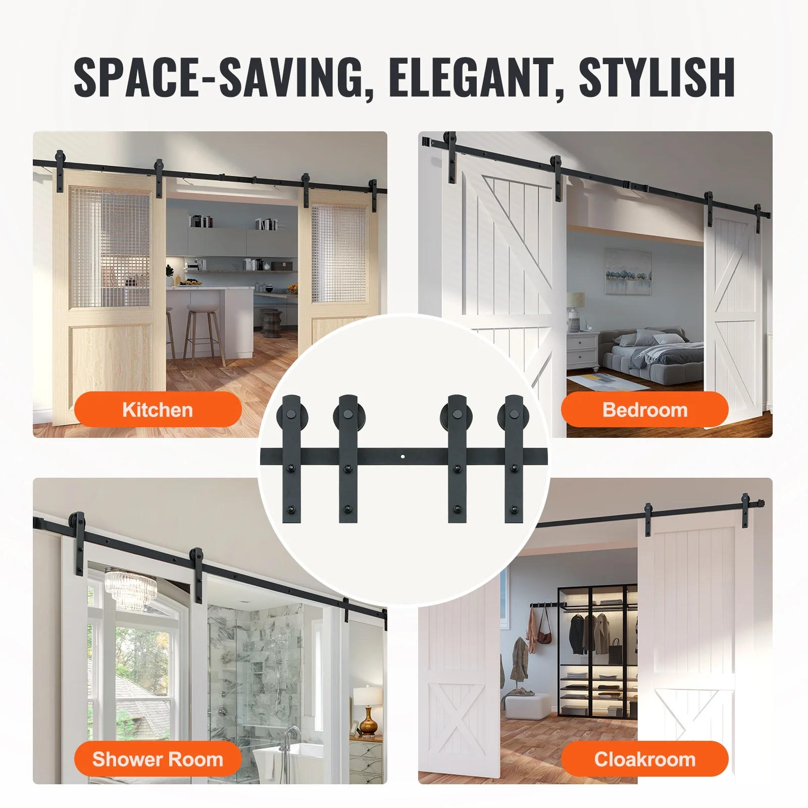 KFFKFF 8FT Double Barn Door Hardware Kit, 330LBS Load Capacity