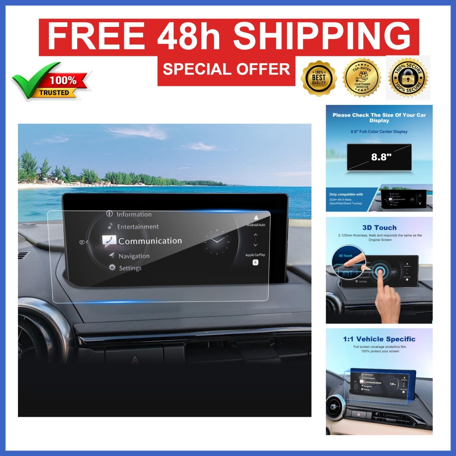 Coleya 8.8" Screen Protector for 2024-2026 Mazda MX-5 Miata