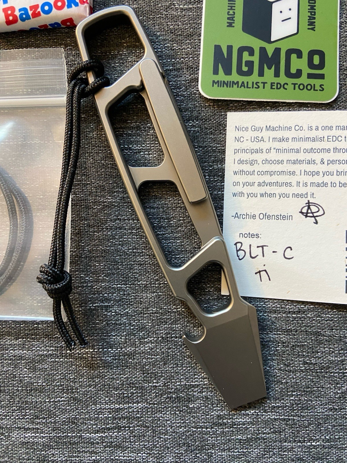 Nice Guy Machine Company NGMCo Barkeep’s Liberation Tool+CLIP W/Ultem Mini Bead