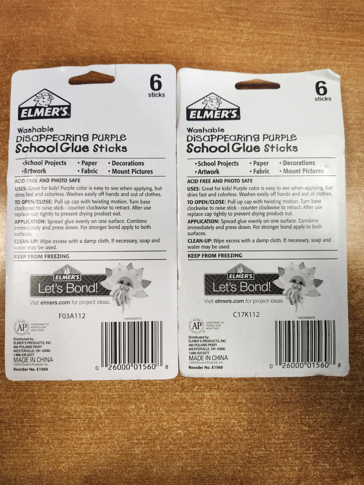 2 Packs of 6: Elmer's Disappearing Purple School Glue Sticks-Washable W2B
