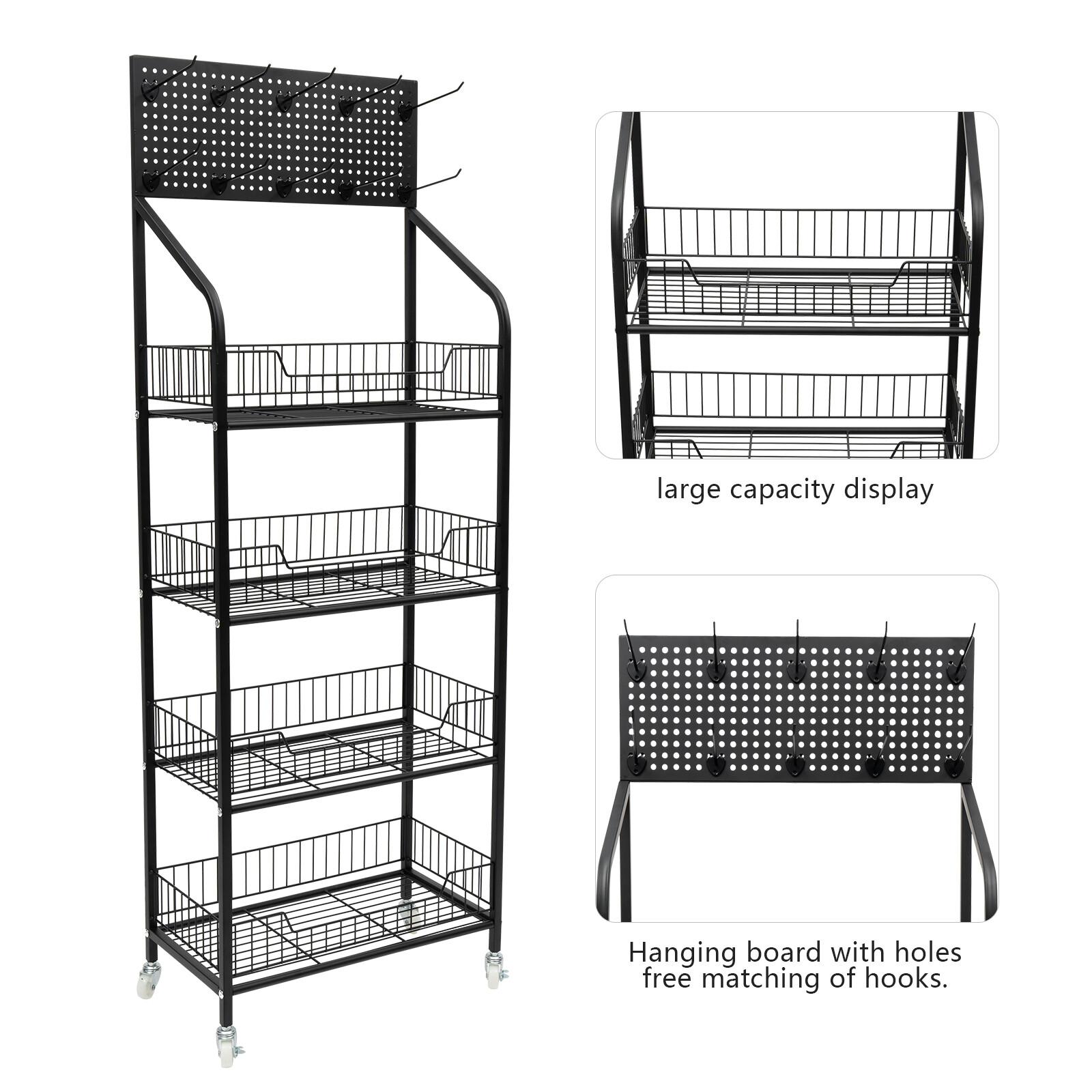 4 Tier Retail Display Rack Snack Candy Display Organizer Stand With 10 Hooks