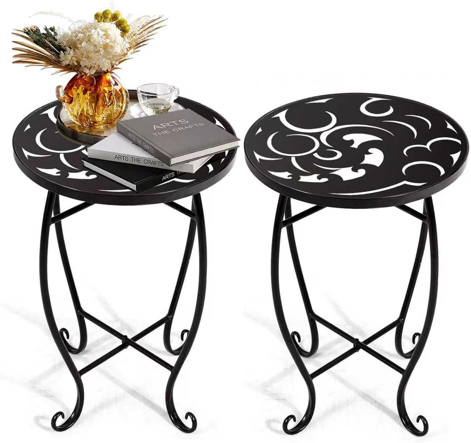 2 Pack 15 Inch Tall Plant Stands Outdoor Indoor, Metal Side Tables for Patio, We