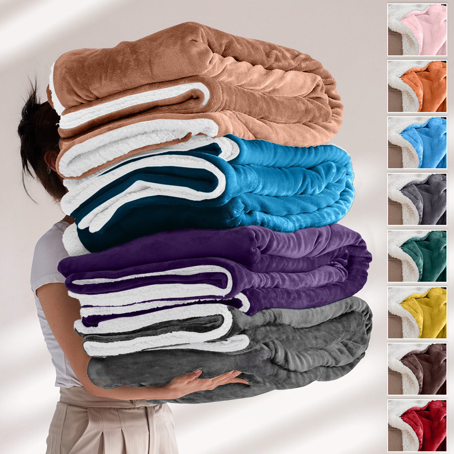 Plush Sherpa Fleece Blankets for winter Soft Warm Thick Bedding Throw Twin Queen