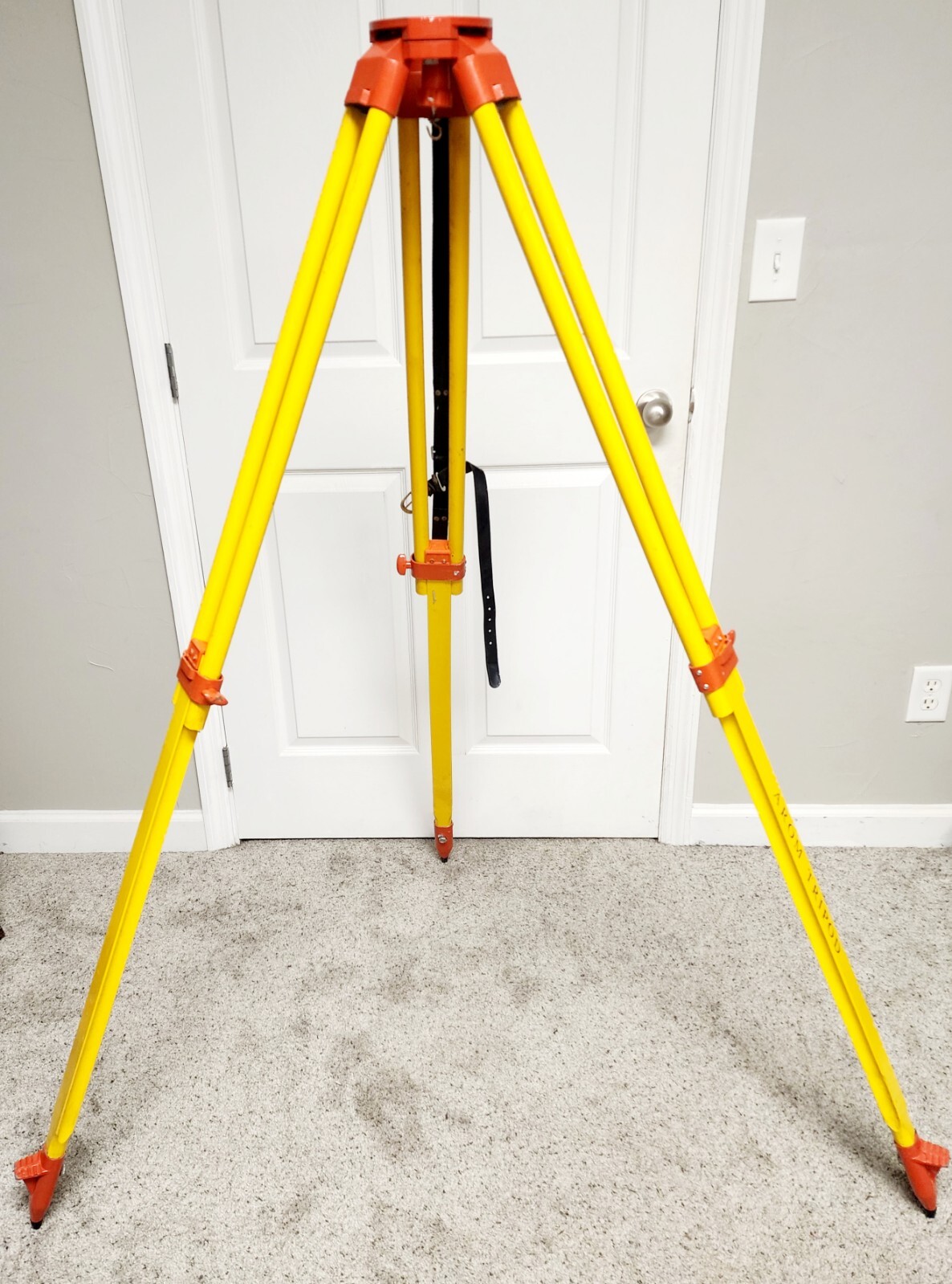 Vintage Yellow/Orange Arom Heavy Duty Wooden Tripod Extends To 55 1/4"