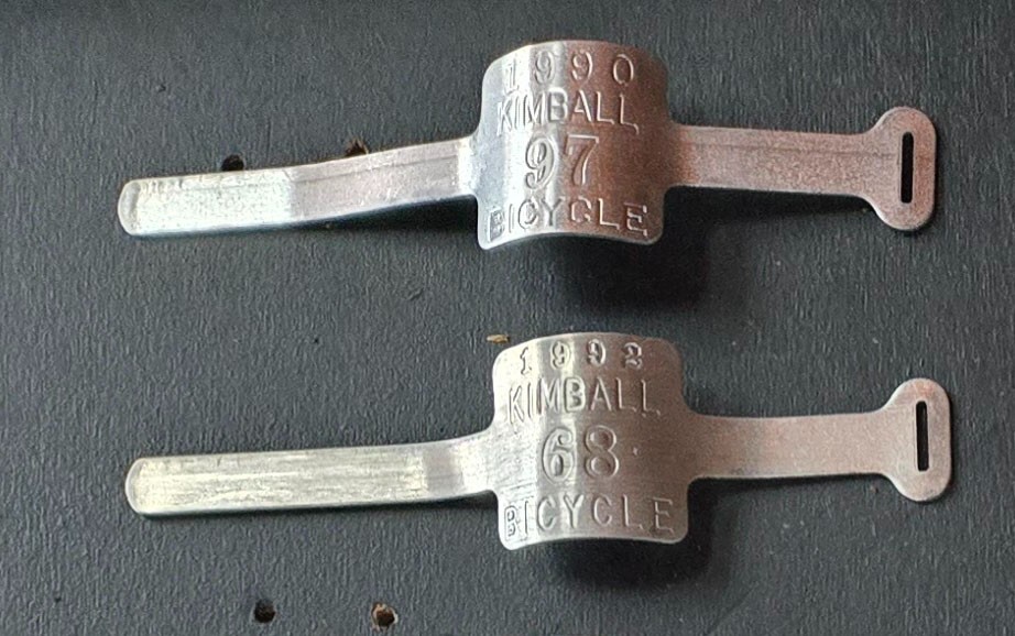 1990 & 1992 KIMBALL NE BICYCLE LICENSE PLATE TAGS   # 96 & 68 NICE