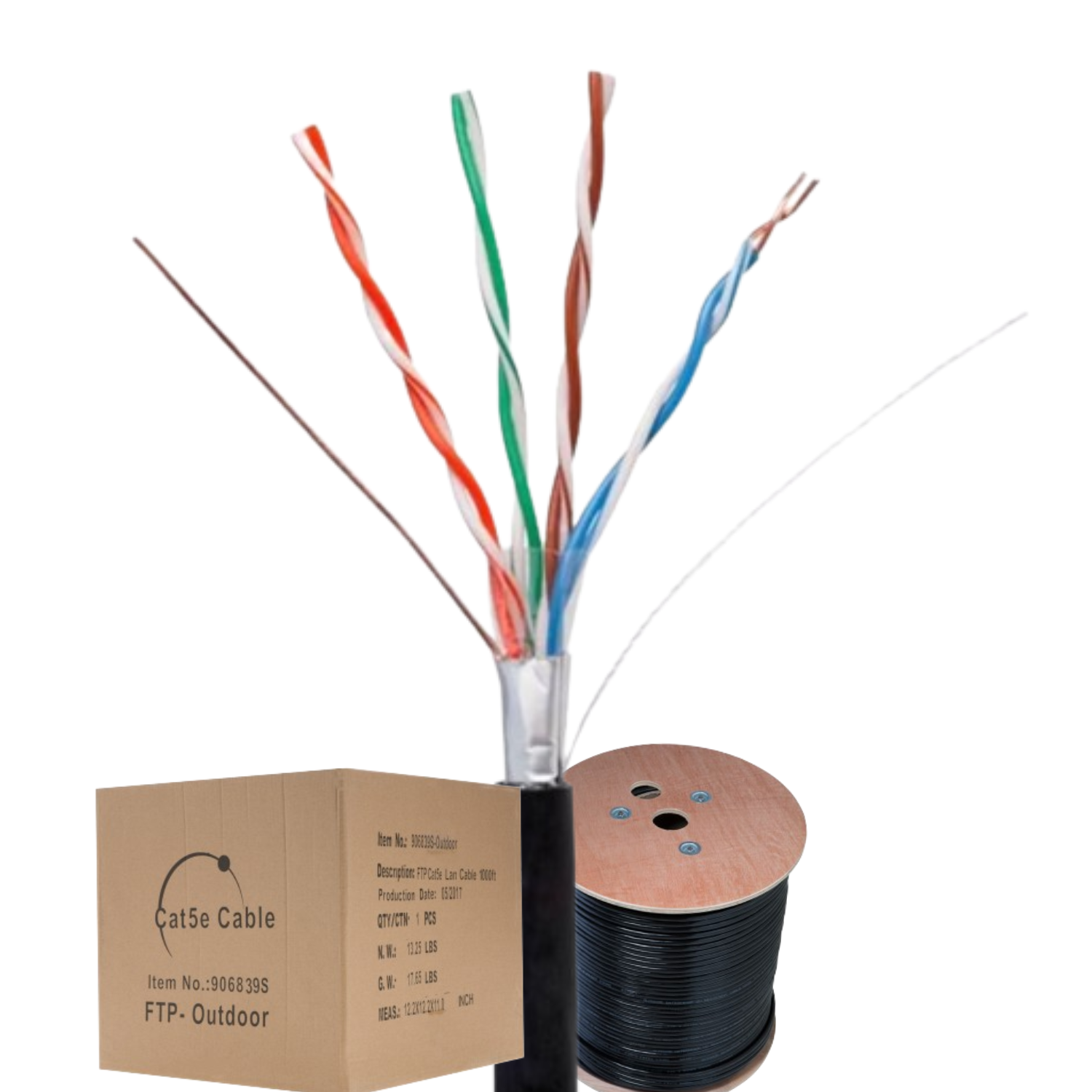 Cat5e 1000FT Outdoor Shielded FTP Ethernet Cable - UV Resistant, Direct Burial
