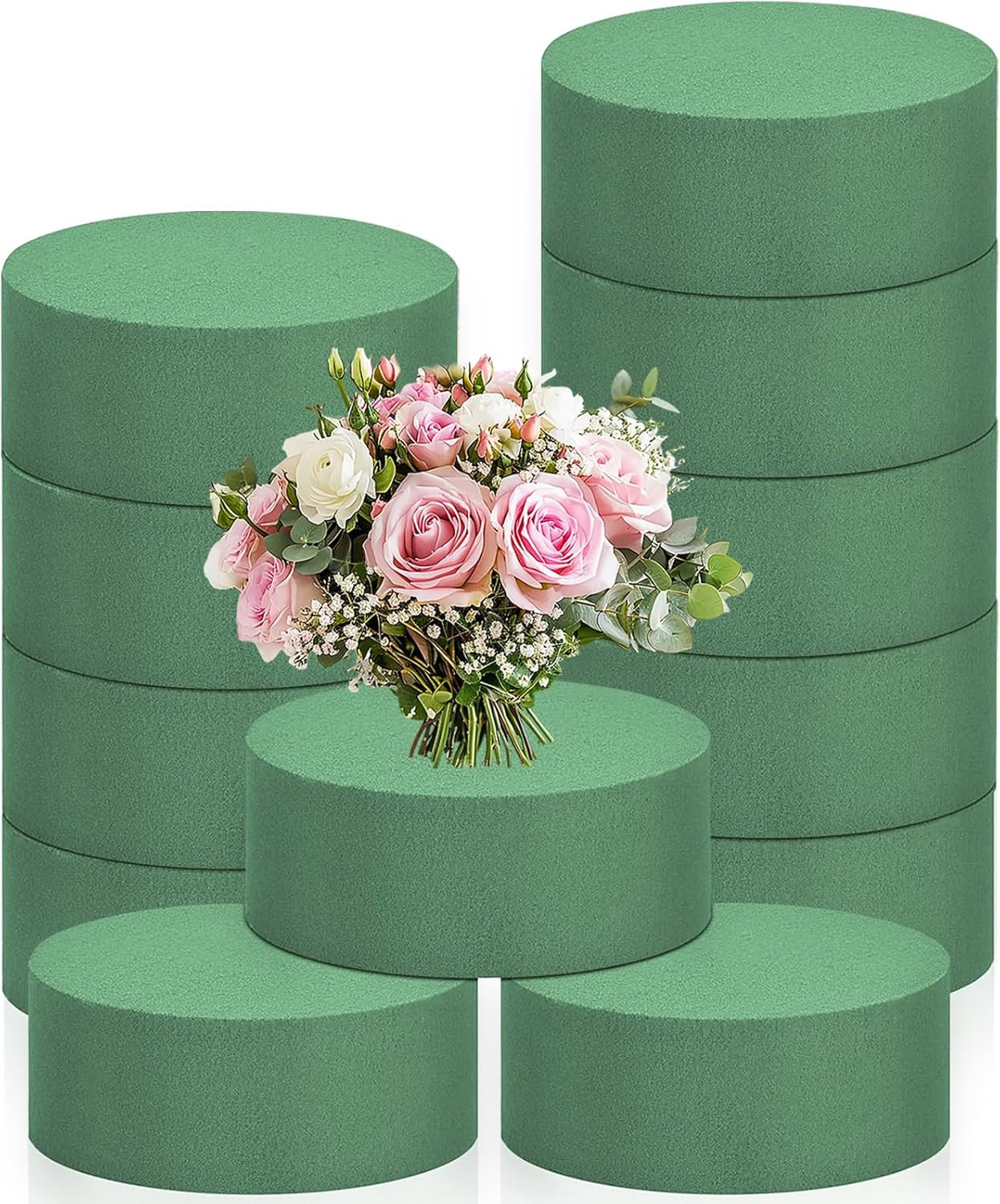 12 Pcs Round Floral Foam,Green Wet Dry Flower Foam Blocks,Florist Plant Foam Blo