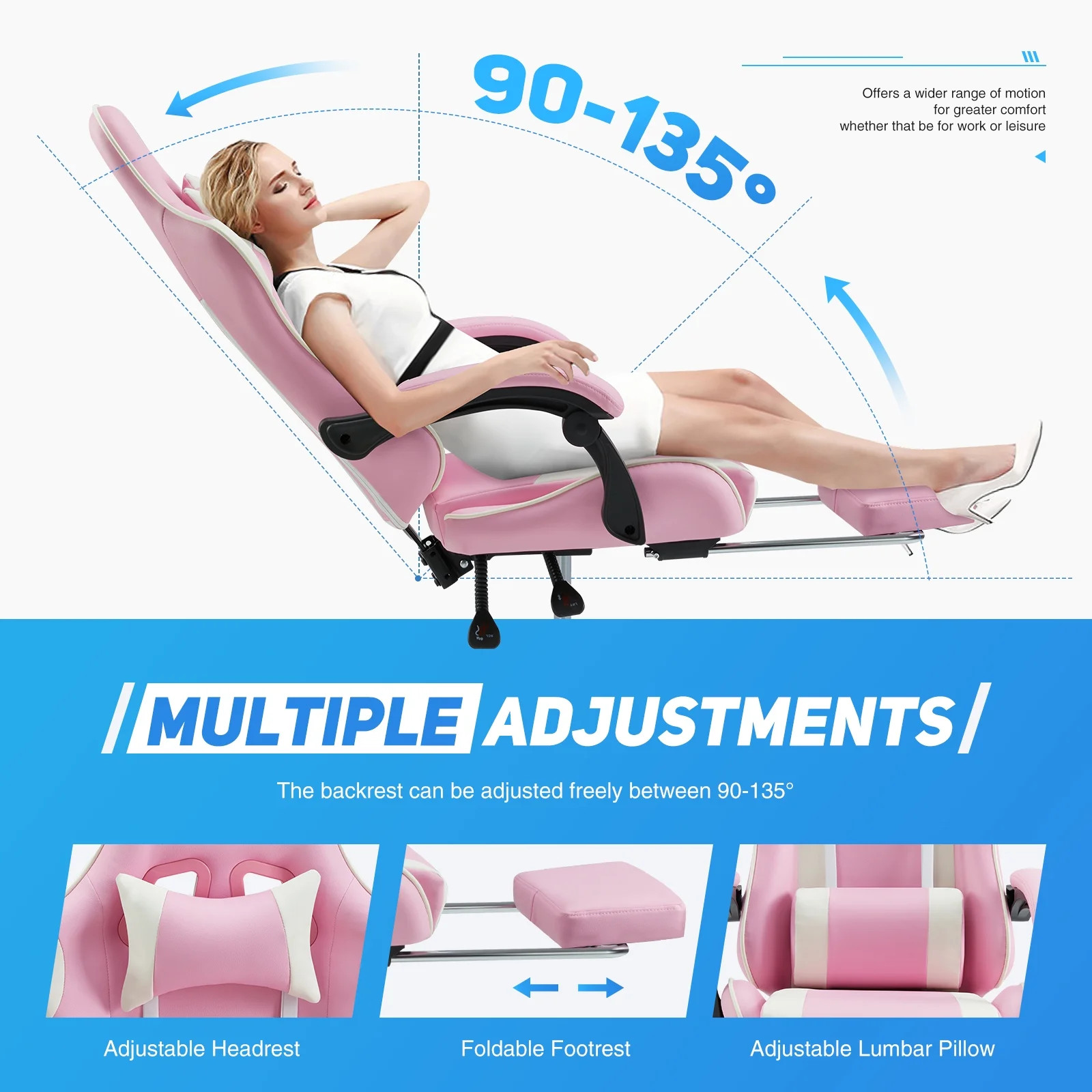 Ergonomic Gaming Chair with Headrest and Lumbar Pillow,Height Adjustable with 36