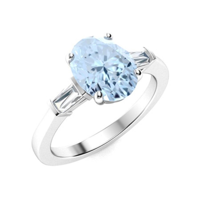 Sterling Silver March Birth Aquamarine Gemstone Three-Stone Ring Jewelry
