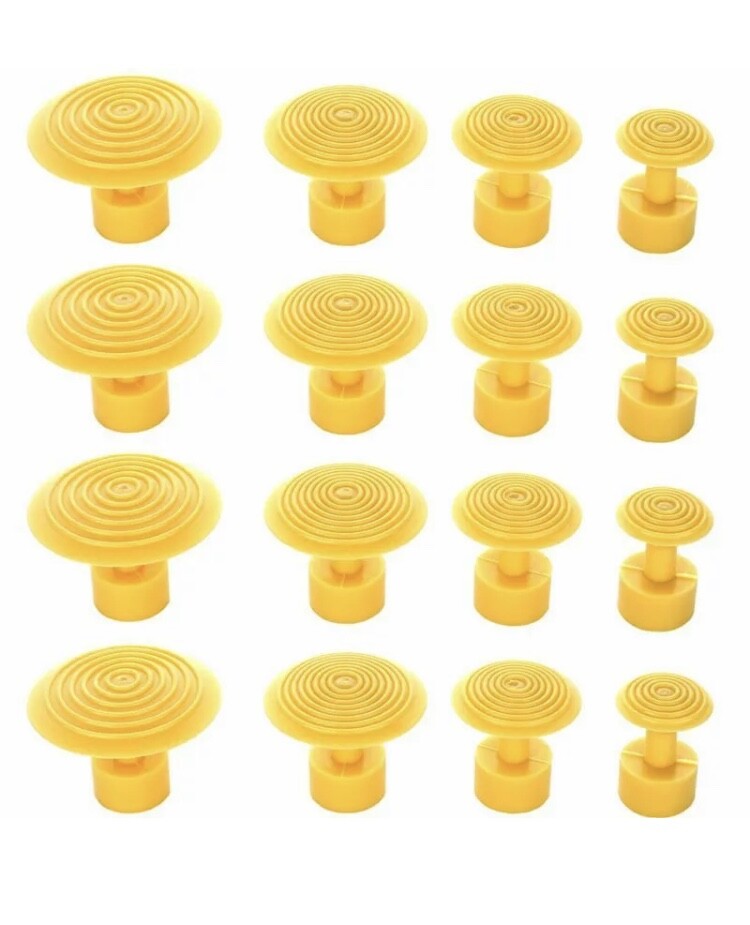16pcs Yellow Spiral Tabs (17-34mm) Paintless Dent Repair Glue Pulling Tools