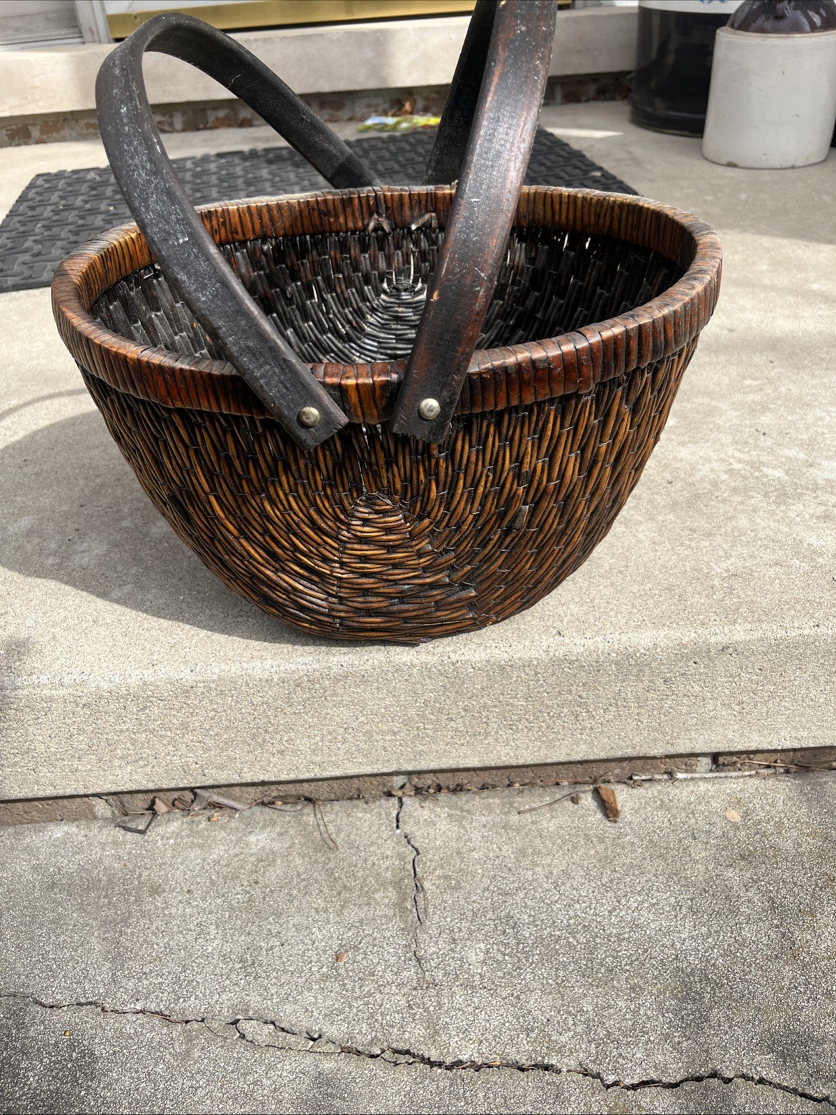 Antique Harvest Gathering Basket w/ Handle Buttocks Melon