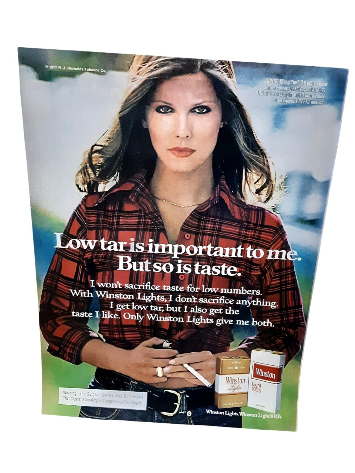 Vintage 1978 Winston Lights Print Ad Woman Plaid Shirt Tobacco Ad