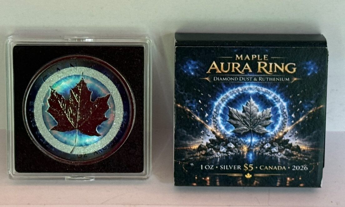 2026 Canada Maple Leaf Diamond Aura Ring 1 oz Silver Coin